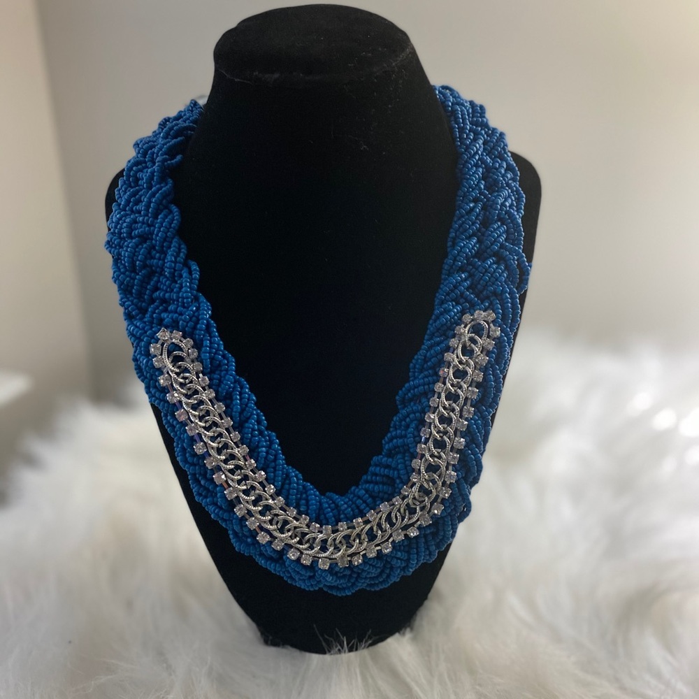 NEW- Great Gift! Blue Chunky Beaded Rhinestone Necklace